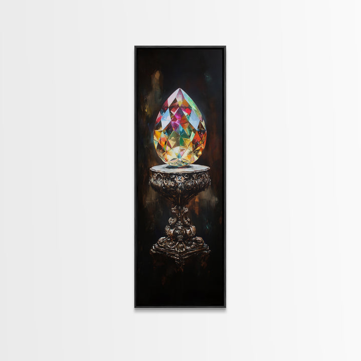 Faceted Crystal on Pedestal Canvas Print Gemstone Painting Sacred Geometry Art Original Artwork Above Couch Decor