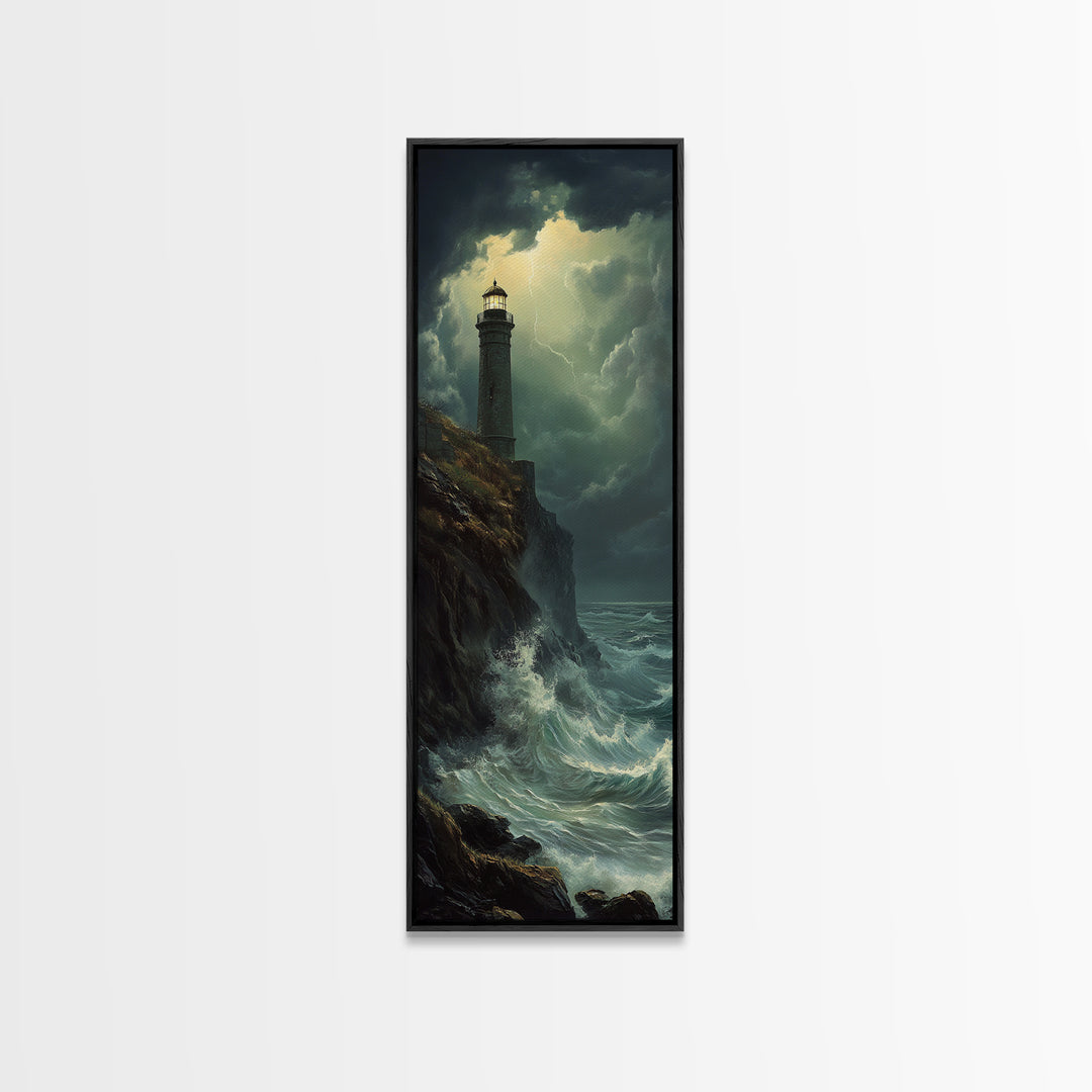 Nautical Landscape Painting Canvas Print, The Light House, Lighthouse Painting, Seascape Painting, Accent Piece, Tall Narrow Art, Skinny Art