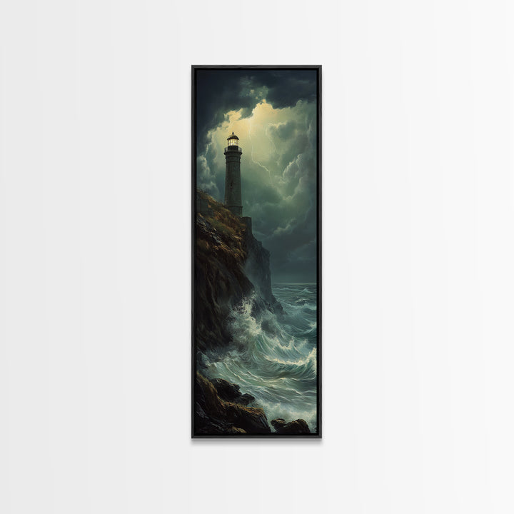 Nautical Landscape Painting Canvas Print, The Light House, Lighthouse Painting, Seascape Painting, Accent Piece, Tall Narrow Art, Skinny Art
