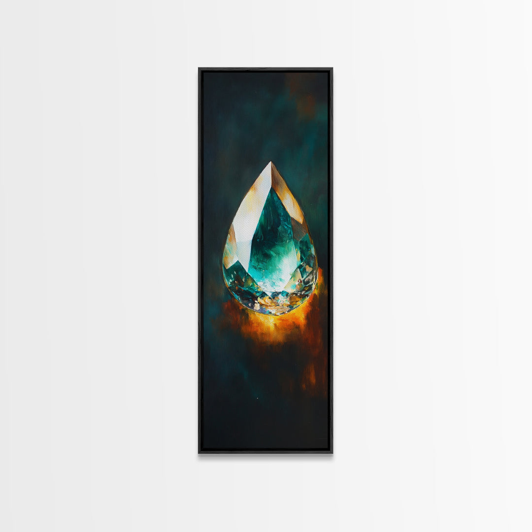 Blue Green Gemstone on Fire Canvas Print Abstract Sacred Geometry Art Moody Wall Art Unique Bedroom Decor Statement Piece