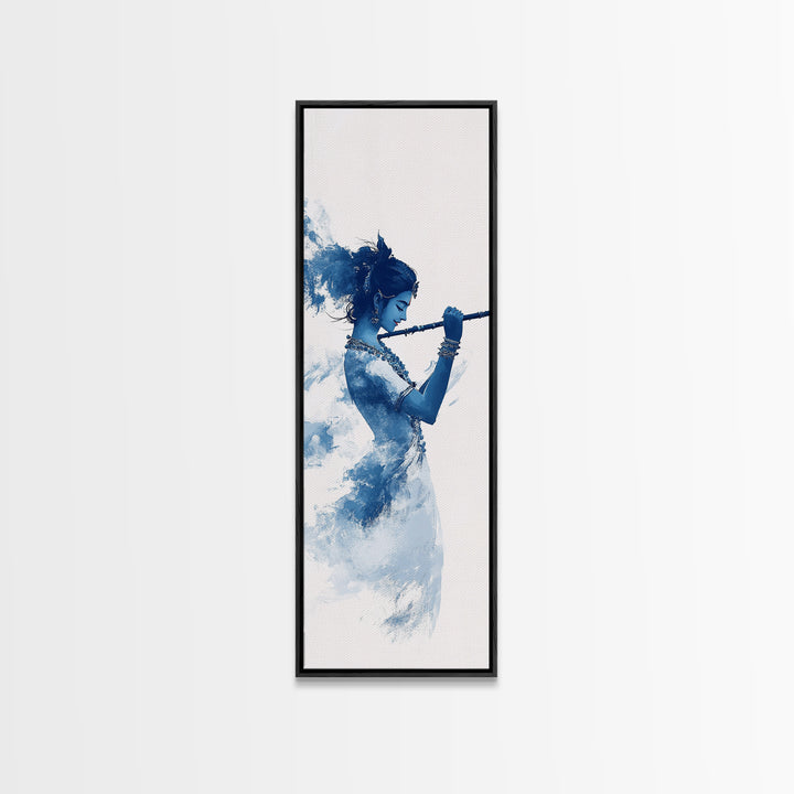 Painting of Krishna Canvas Print Framed Wall Art, Indian Art, Hindu Decor, Vertical Skinny Art, Tall Narrow Wall Art