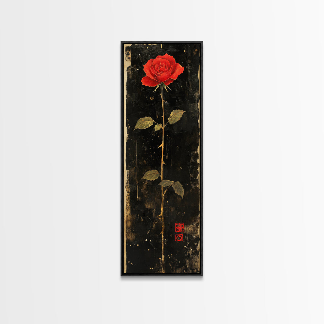 Dark Rose Painting Canvas Print, Gothic Floral Art, Rose with Dark Background, Wabi Sabi Inspired Wall Art, Framed Canvas Print, Rustic Decor