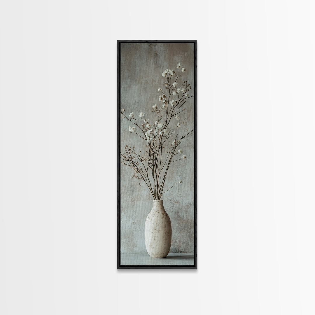 Framed Canvas Print Tall Skinny Art with Rustic Wildflower Painting, Botanical Wall Art, Wabi Sabi Art, Living Room Decor, Gift Idea Her