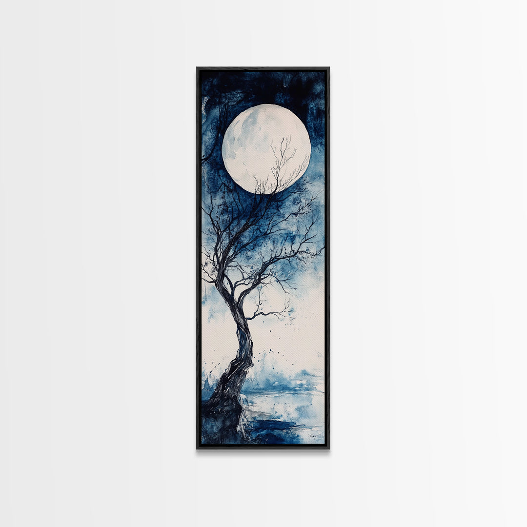 Canvas Print Full Moon with Tree Art, Dark Romance Rustic Wall Decor, Unique Above Couch Art, Moody Bedroom Decor Gift Idea