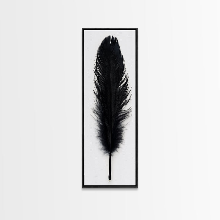 Black Feather Wall Art, Black Feather Painting Canvas Print, Boho Minimalist Home Decor, Feather Art, Tall Narrow Art, Skinny Art