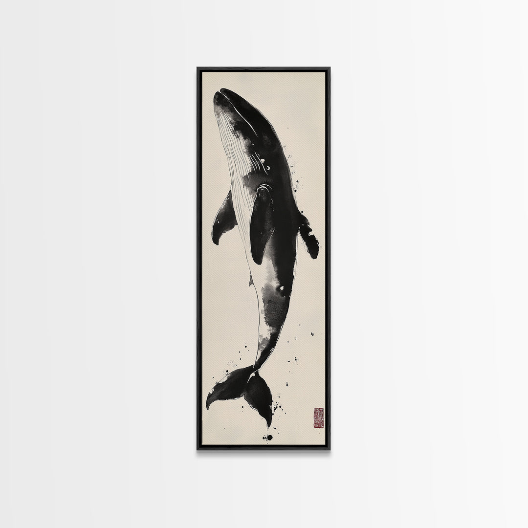 Majestic Humpback Whale in Striking Monochrome Ink Style – Sophisticated Canvas Print for Marine Life Enthusiasts and Nautical Wall Decor