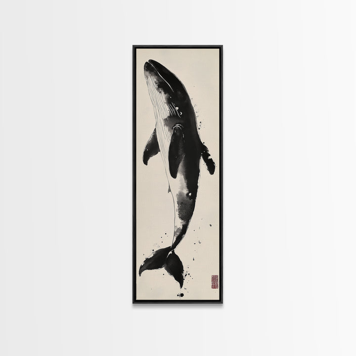 Majestic Humpback Whale in Striking Monochrome Ink Style – Sophisticated Canvas Print for Marine Life Enthusiasts and Nautical Wall Decor