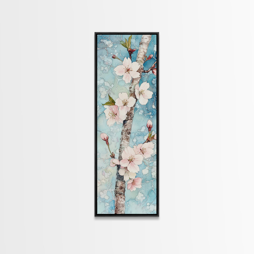 Blossoming Sakura Tree Branch Artwork - Framed Canvas Print for Japanese Wall Art, Cherry Blossom Decor, Pink Floral Art, Botanical Wall Print