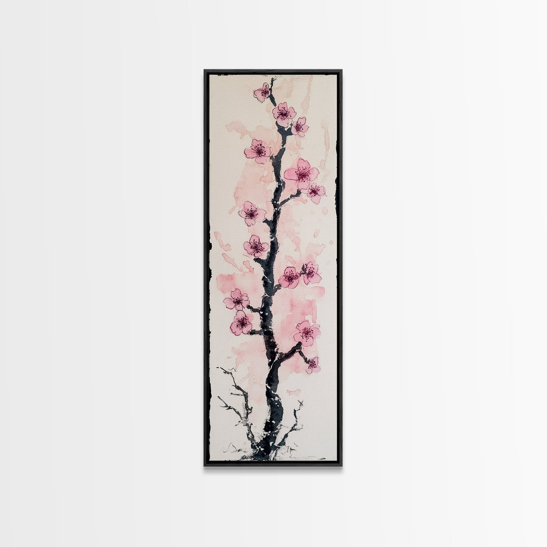 Delicate Cherry Tree in Bloom Painting - Canvas Print for Japanese Floral Art, Spring Blossom Decor, Nature-Inspired Wall Art, Botanical Print
