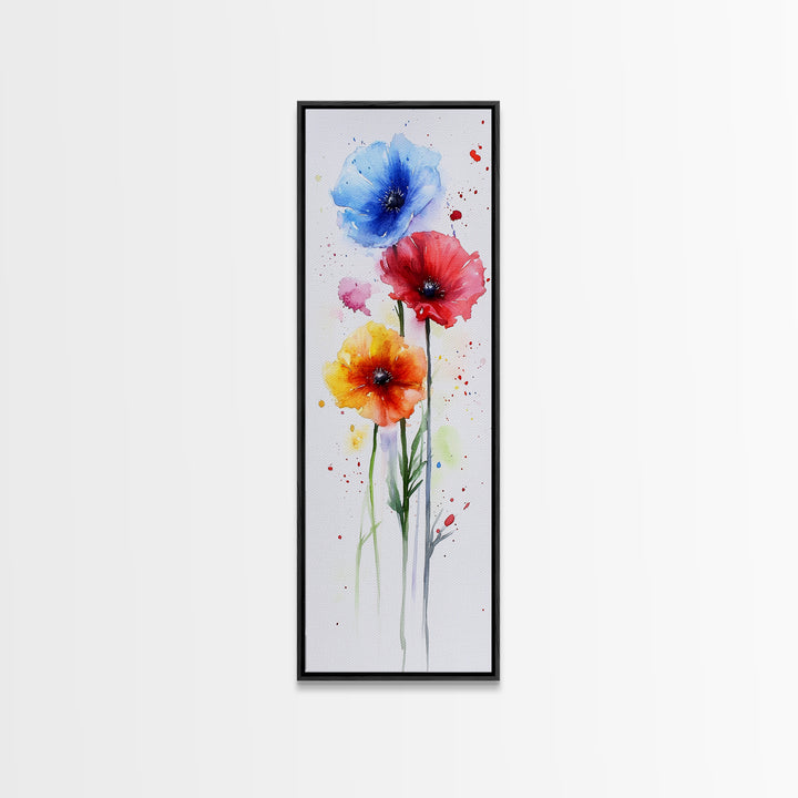 Bold Watercolor Poppy Art - Framed Canvas Print Showcasing Vibrant Flower Composition in Artistic Minimalist Style