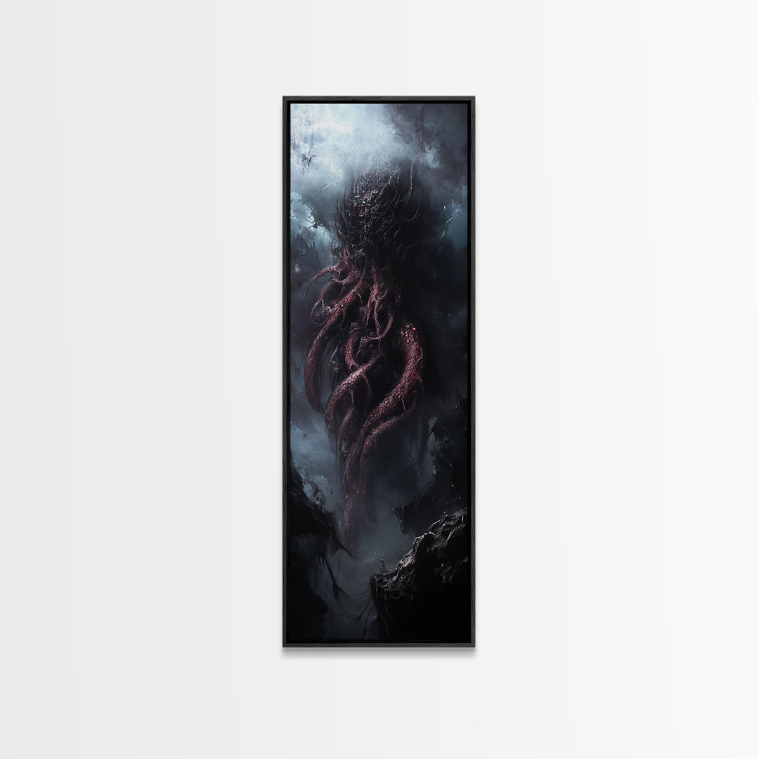 Cthulu Cosmic Horror Wall Art Canvas Print - Tall Skinny Narrow Wall Art - Accent Piece - Halloween Decor - Cosmic Horror Painting