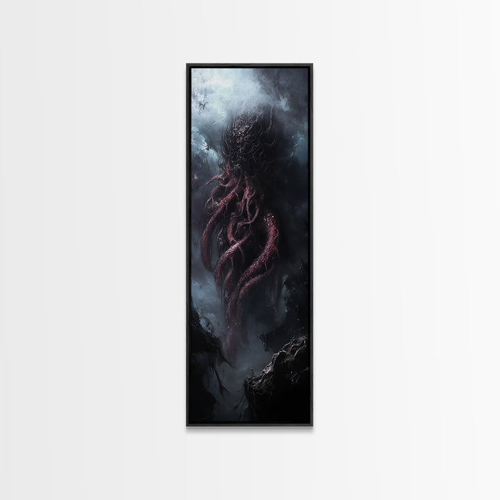 Cthulu Cosmic Horror Wall Art Canvas Print - Tall Skinny Narrow Wall Art - Accent Piece - Halloween Decor - Cosmic Horror Painting