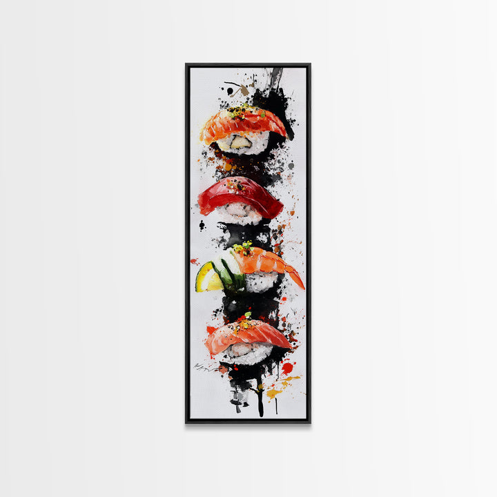 Abstract Art For Kitchen - Framed Canvas Print - Sushi Painting - Sushi Art - Kitsch Kitchen Wall Art - Tall Skinny Art - Narrow Wall Art - Kitchen Decor