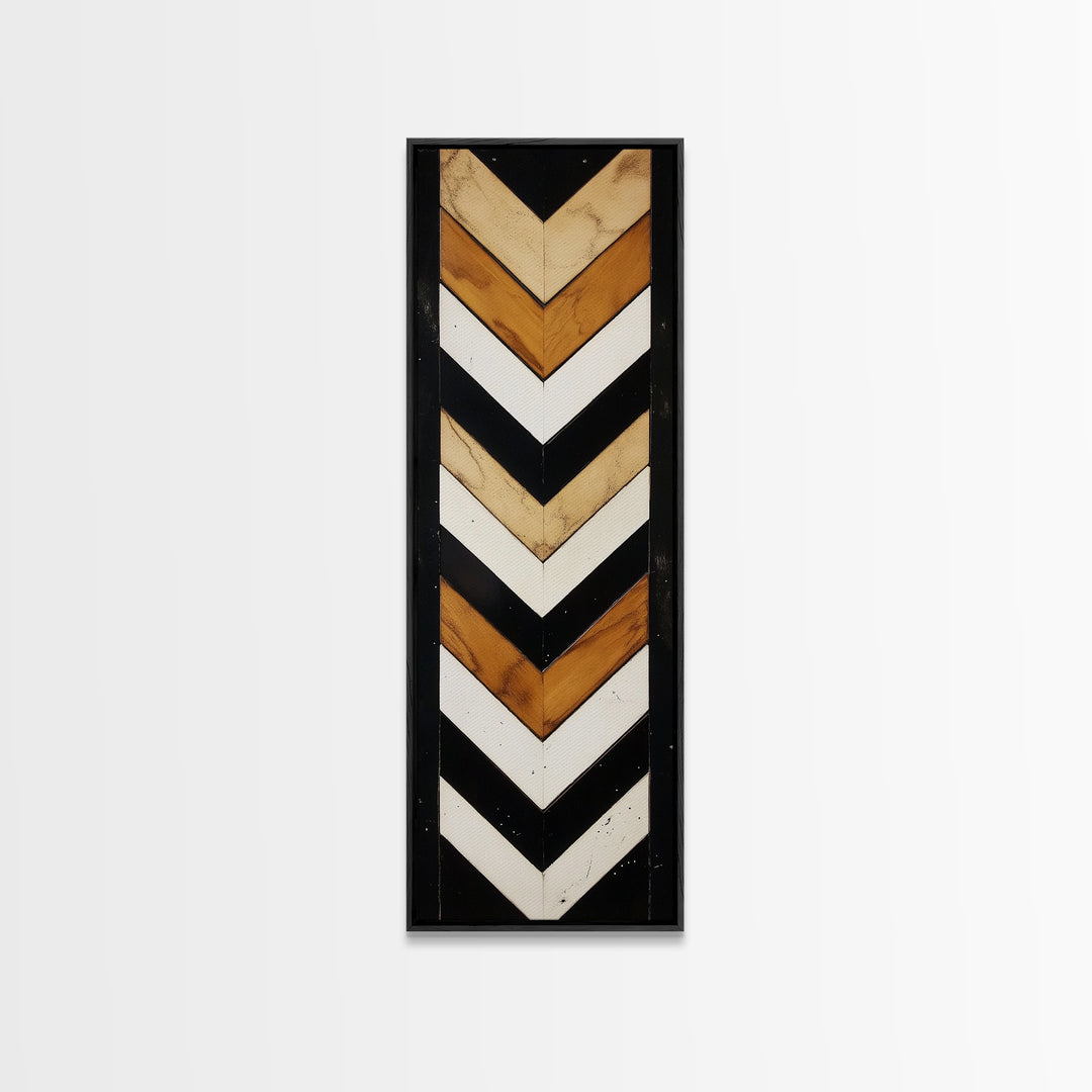Retro Chevrons Wall Art - Framed Canvas Print - Mid Century Modern Wall Art - Unique Home Decor - Tall Narrow Art - Skinny Art
