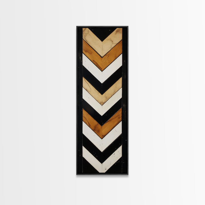 Retro Chevrons Wall Art - Framed Canvas Print - Mid Century Modern Wall Art - Unique Home Decor - Tall Narrow Art - Skinny Art