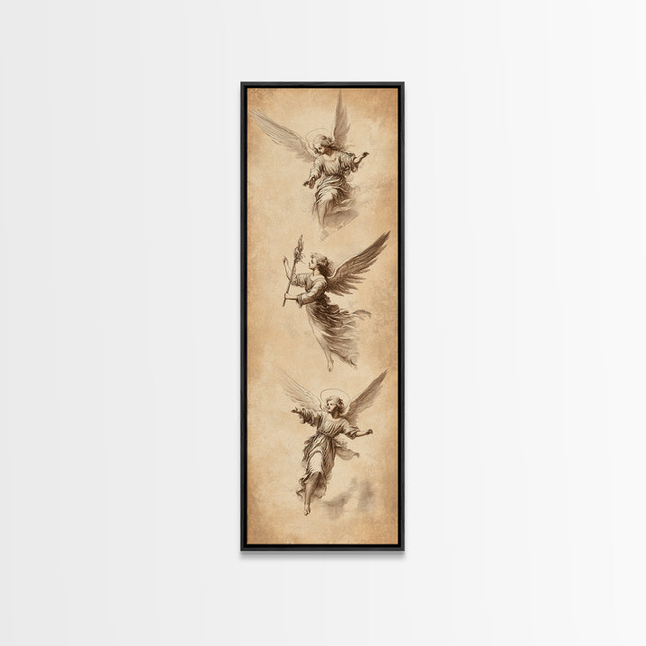 Guardian Angels Wall Art, Framed Canvas Print, Angel Painting, Angel Decor, Tall Skinny Art, Narrow Wall Art, Angelic Painting, Christmas Art