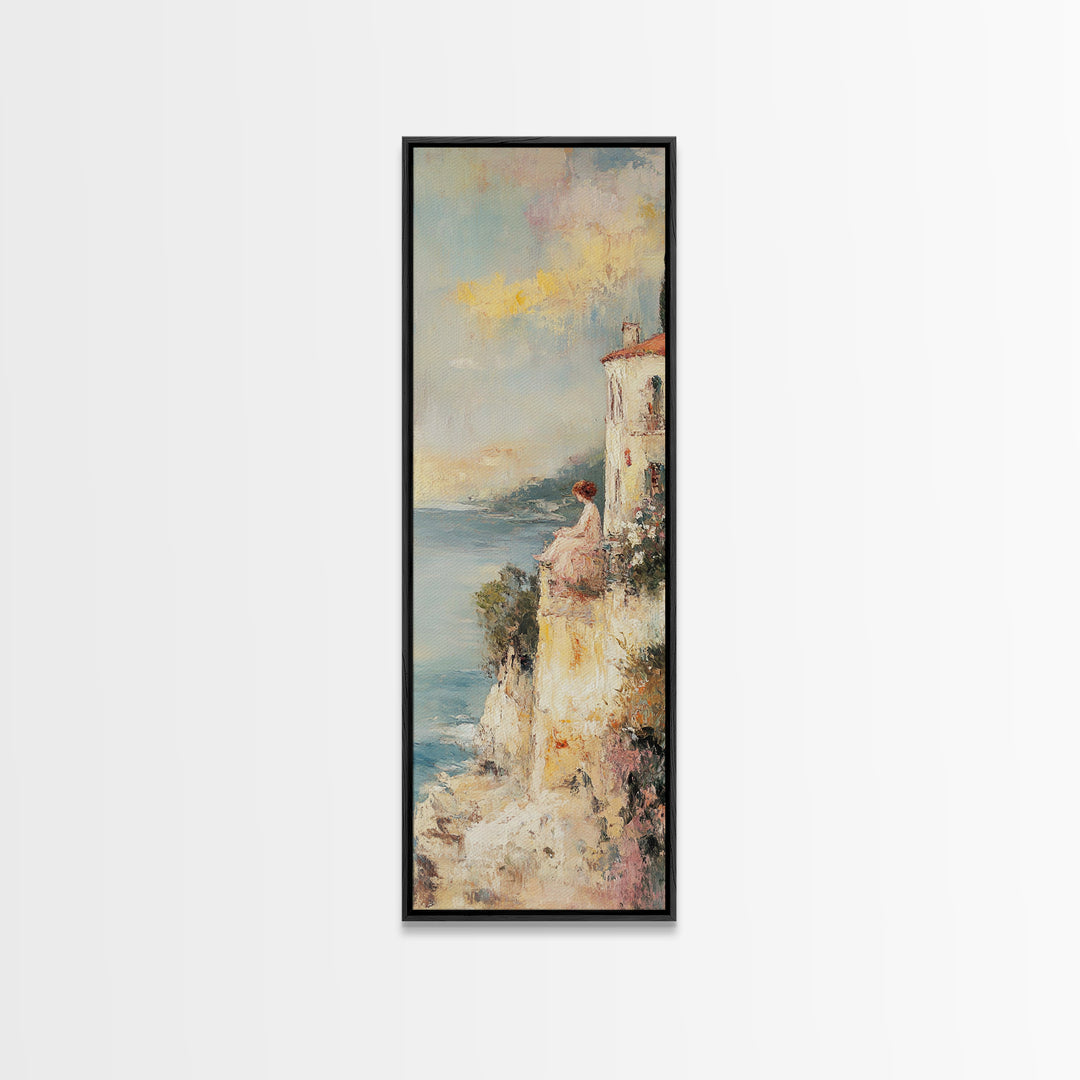 Abstract Oil Painting Print Of a Woman Overlooking the Coast, Victorian Oil Painting, Nautical Seascape Painting, Wall Decor for Girls