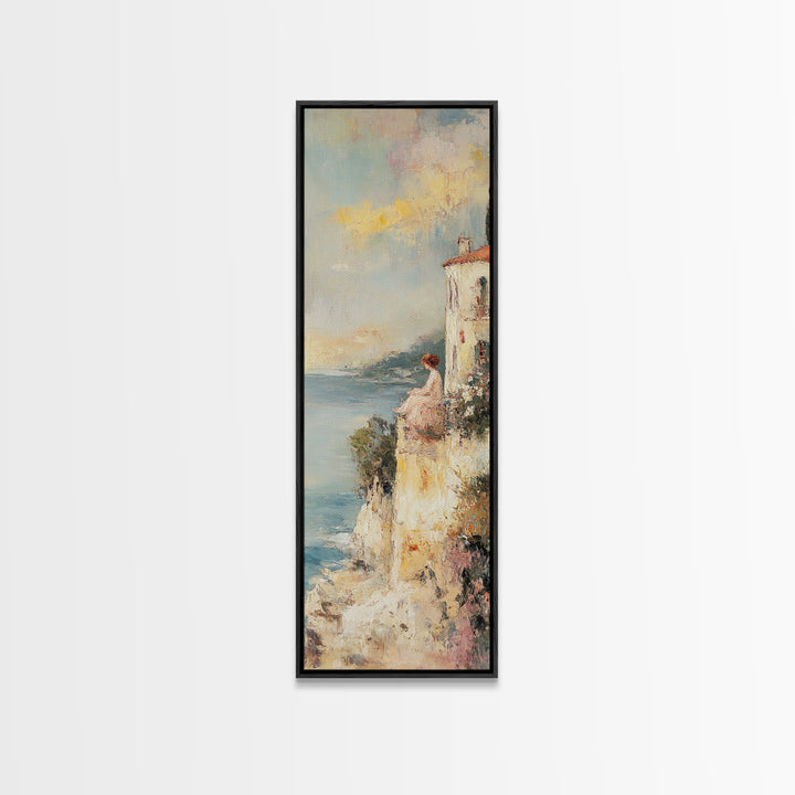 Abstract Oil Painting Print Of a Woman Overlooking the Coast, Victorian Oil Painting, Nautical Seascape Painting, Wall Decor for Girls