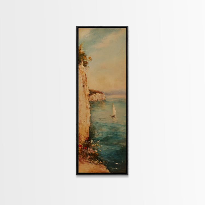 Nautical Seascapes Framed Canvas Print - Sailboat In The Bay - Sailboat Painting - Nautical Art - Coastal Home Decor - Coastal Oil Painting