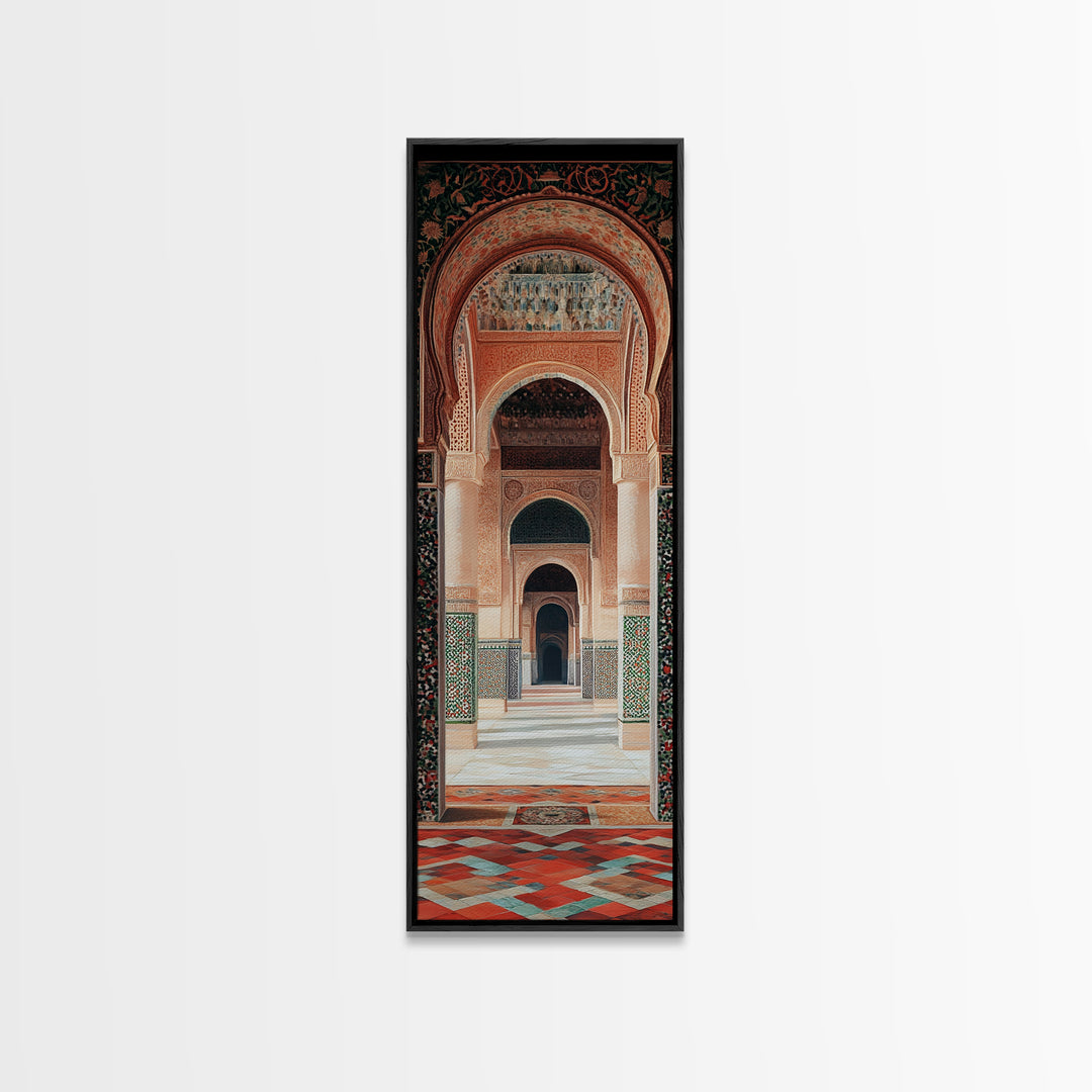 Canvas Print of Moroccan Architecture Art with Mosaic Tiles, Vintage Wall Art, Rustic Decor, Tall Skinny Art, Above Sofa Art, Guest Room Art