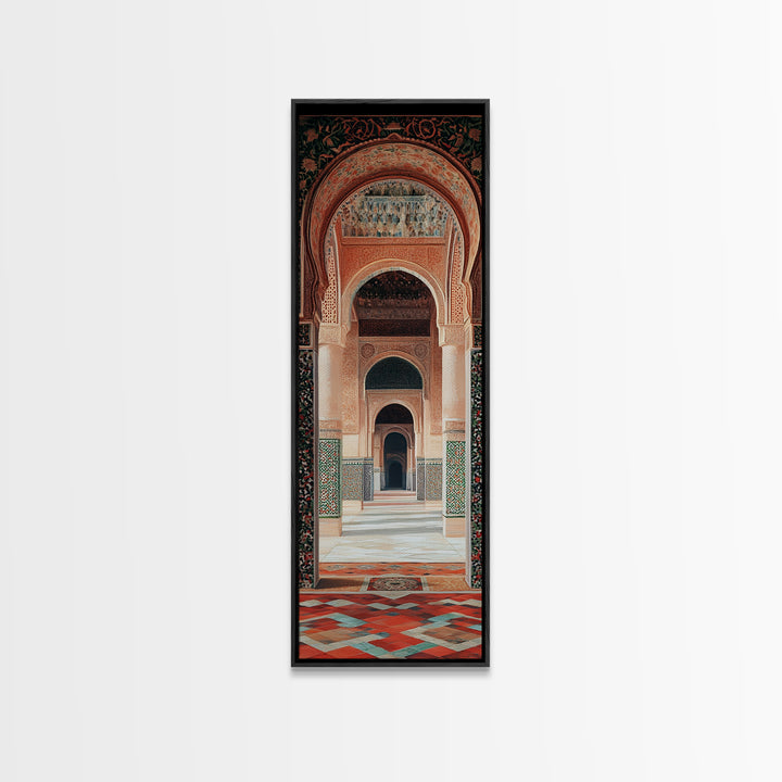Canvas Print of Moroccan Architecture Art with Mosaic Tiles, Vintage Wall Art, Rustic Decor, Tall Skinny Art, Above Sofa Art, Guest Room Art