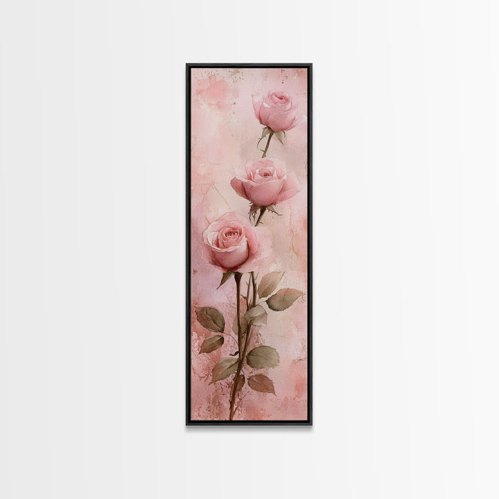 Rose Painting Framed Canvas Print Light Pink Wall Art Botanical Prints Above Sofa Art Living Room Art Rustic Wall Art Gift Idea
