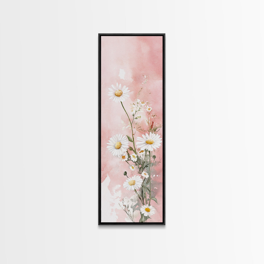 Daisy Canvas Print Wildflower Painting Rustic Floral Art Farmhouse Decor Light Pink Vertical Wall Art Bedroom Gift Idea Botanical Prints
