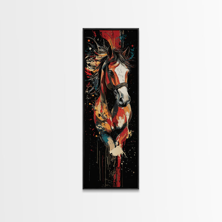 Abstract Horse Painting Framed Canvas Print Colorful Chicano Art Bold Moody Southwest Long Narrow Wall Art Bedroom or Living Room