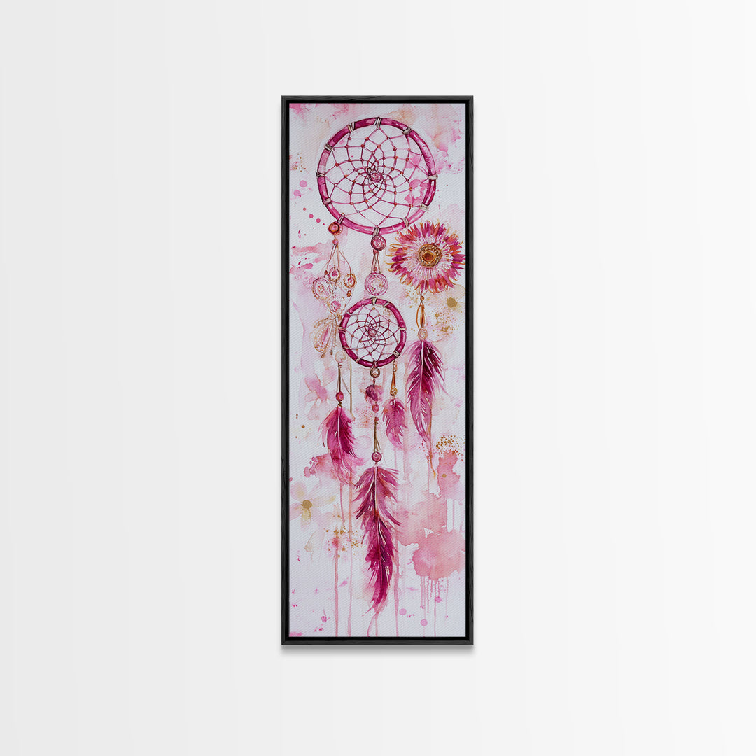 Dreamcatcher Boho Art Framed Canvas Print | Rustic Bedroom Decor | Tall Narrow Wall Art | Southwest Zen Painting | Gift Idea