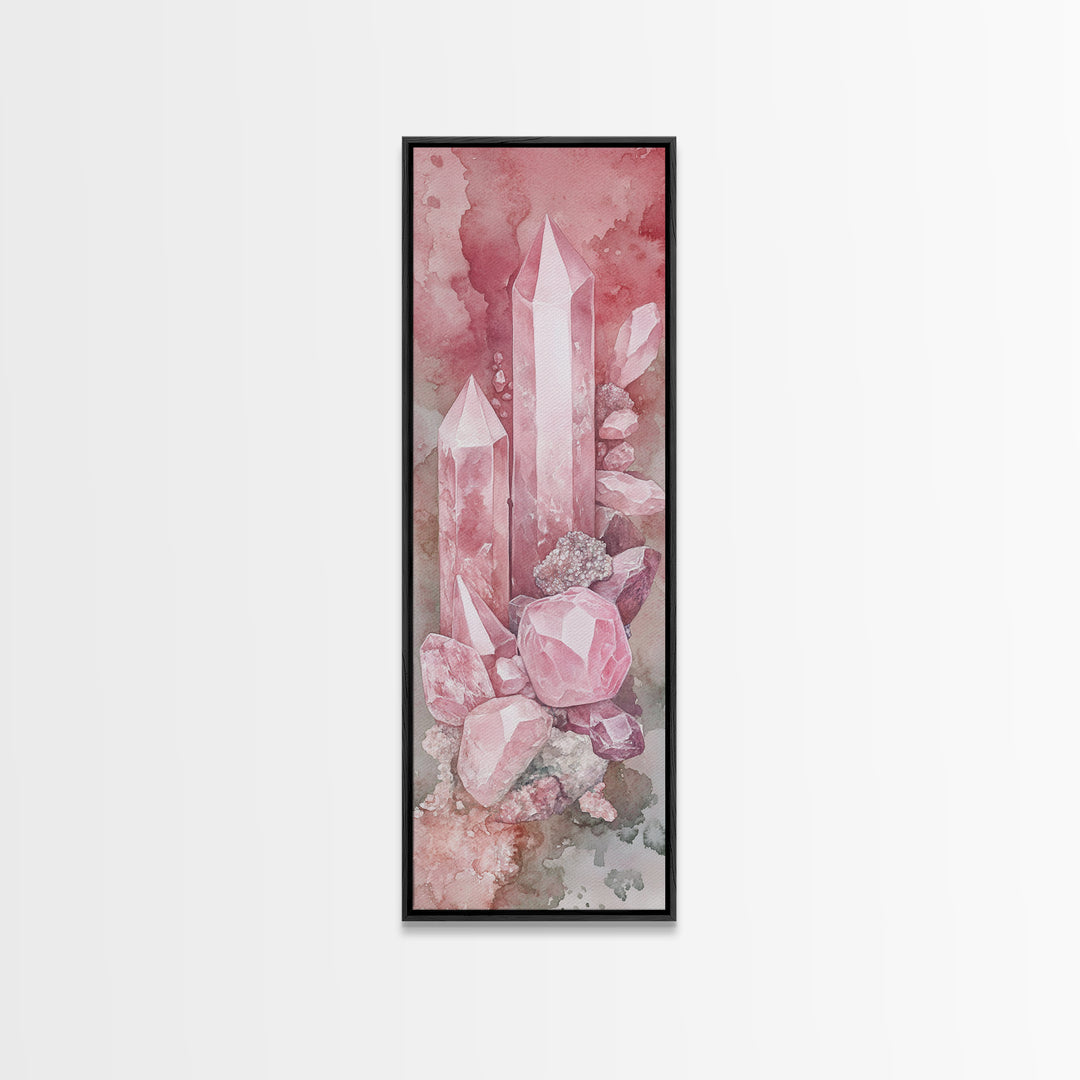 Rose Quartz Crystal Canvas Print - Gemstone Painting in Light Pink Tones, Healing Energy Inspired Wall Art, Boho Room Decor