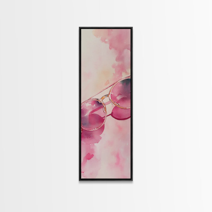 Retro Sunglasses Framed Canvas Print Pink Wall Art Light Pink Wall Art Dorm Decor Minimalist Art Above Couch Art Gift Idea