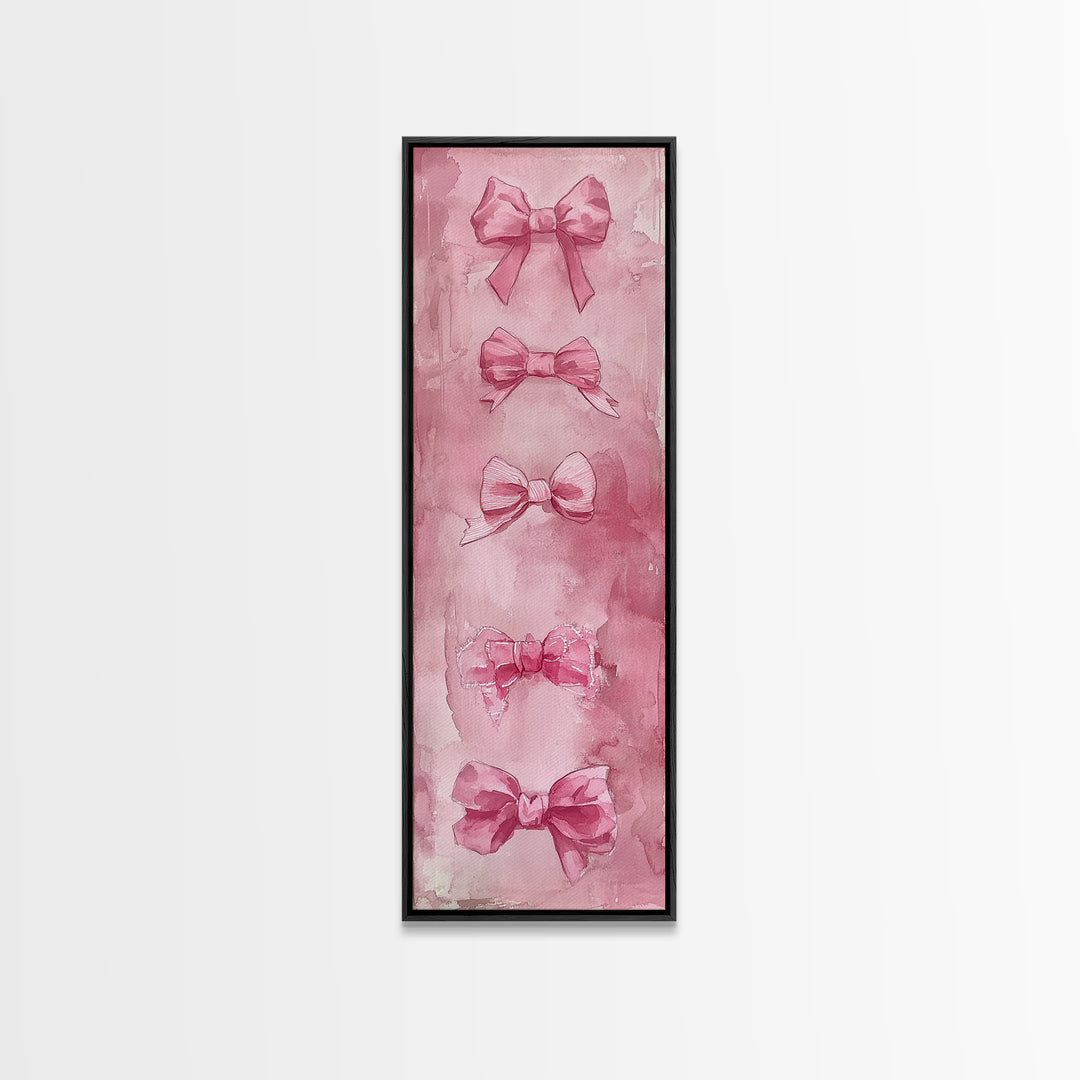 Pink Bows Framed Canvas Print Whimsical Art Light Pink Wall Art Long Narrow Wall Art Tall Skinny Art Dorm Decor Gift Idea