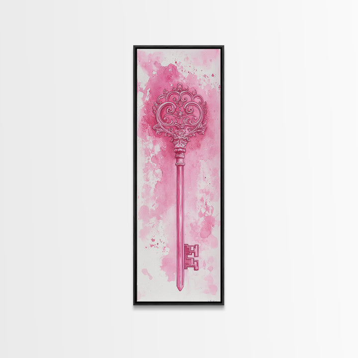 Intricate Key Art Framed Canvas Print Light Pink Wall Art Rustic Decor Minimalist Art Tall Skinny Art Above Couch Art Gift Idea
