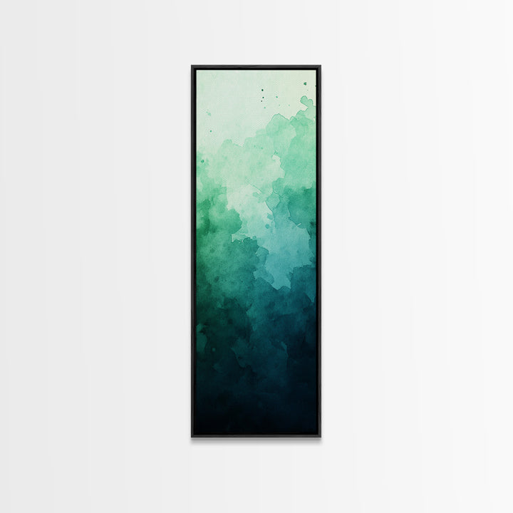 Deep Gradient Watercolor Canvas Print in Green and Teal, Sage Green Wall Art, Moody Art, Vertical Wall Art, Living Room Art, Gift Idea