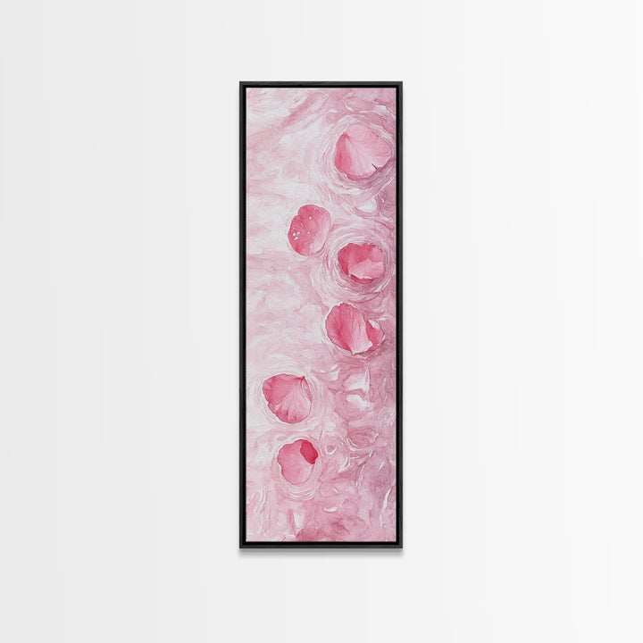 Floating Rose Petals in Water Canvas Print, Light Pink Wall Art, Botanical Nature Decor, Whimsical Aesthetic Bedroom or Living Room Art