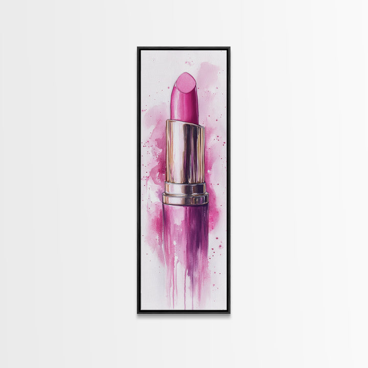 Bold Pink Lipstick Framed Canvas Print Feminine Modern Wall Art Beauty Decor Moody Pink Abstract Painting Bedroom Art Gift Idea