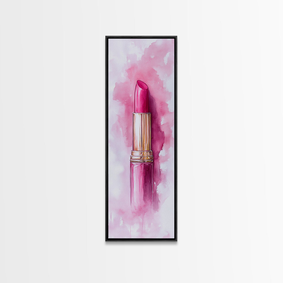 Classic Pink Lipstick Canvas Print Feminine Wall Art Makeup Lover Gift Light Pink Rustic Decor Vertical Artwork Girly Aesthetic