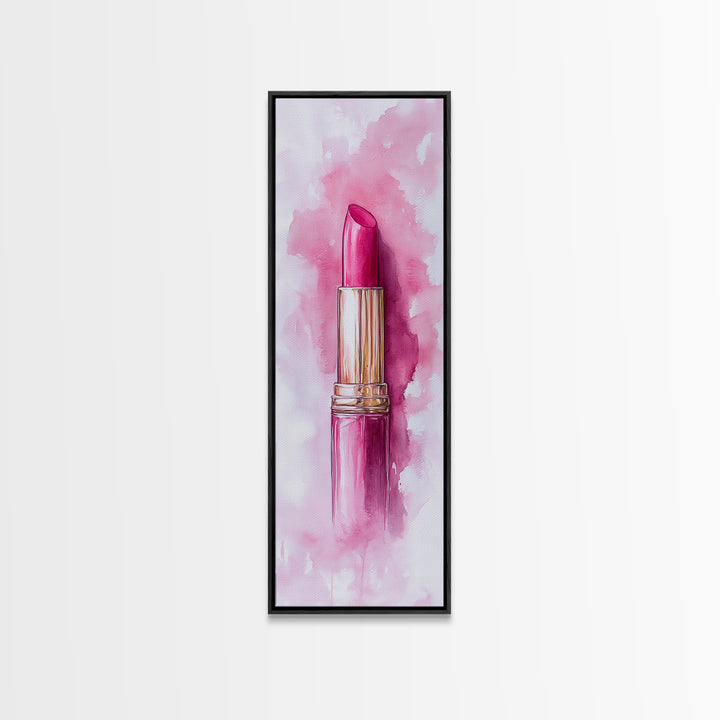 Classic Pink Lipstick Canvas Print Feminine Wall Art Makeup Lover Gift Light Pink Rustic Decor Vertical Artwork Girly Aesthetic