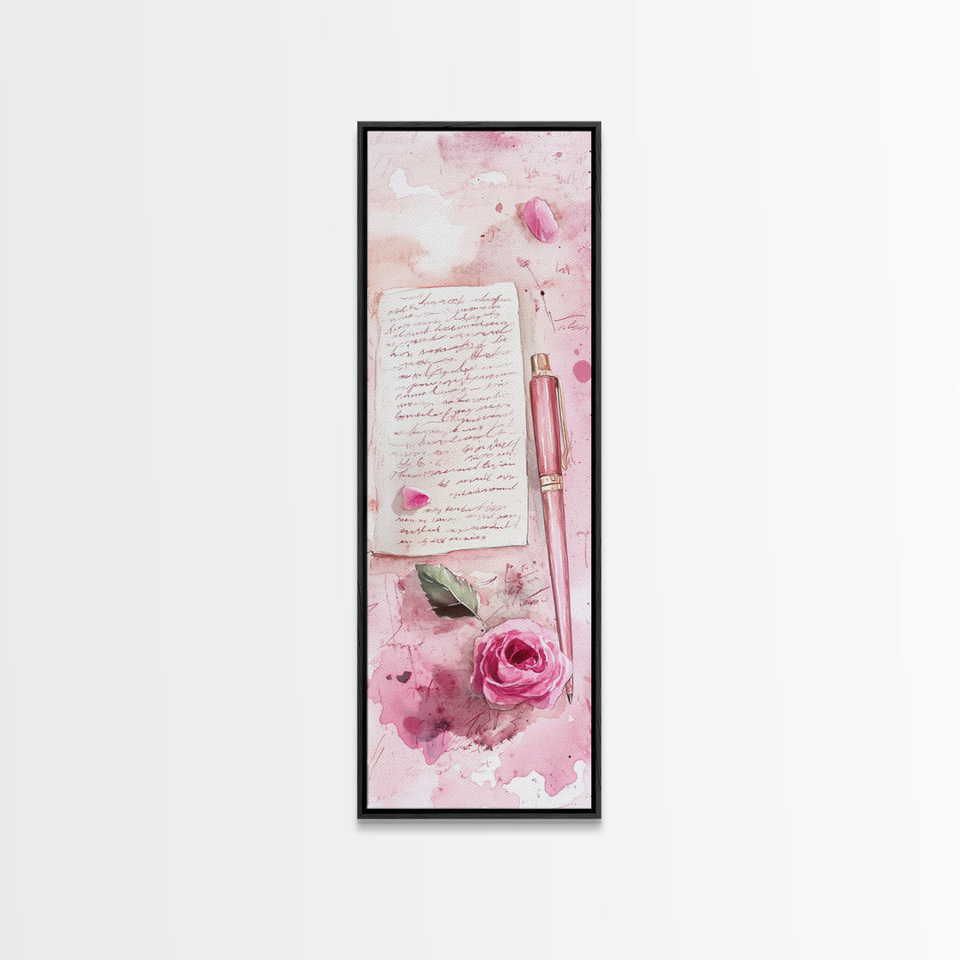 Romantic Pink Rose Painting Framed Canvas Print, Light Pink Wall Art, Floral Bedroom Art, Gift Idea For Her, Rose Botanical Prints