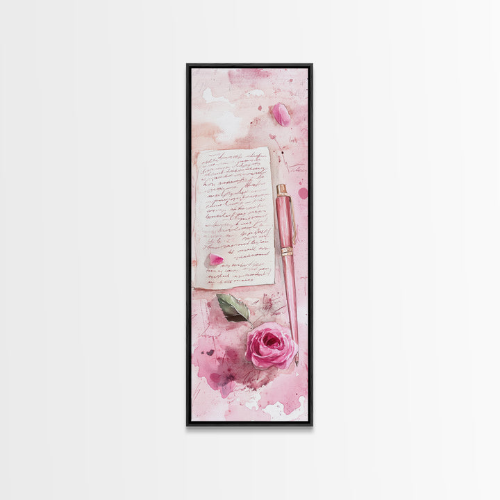 Romantic Pink Rose Painting Framed Canvas Print, Light Pink Wall Art, Floral Bedroom Art, Gift Idea For Her, Rose Botanical Prints