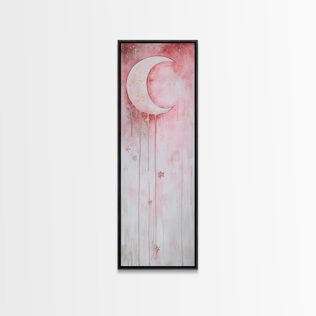 Crescent Moon Illustration Canvas Print Wabi Sabi Art Minimalist Bedroom Artwork Moon Oil Painting Rustic Fall Wall Decor Gift