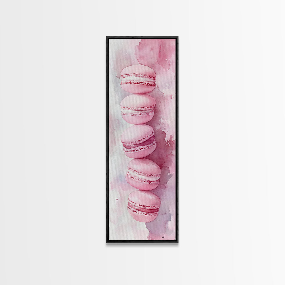 French Macaron Illustration Framed Canvas Print Pastel Kitchen Wall Art Food Art Rustic Decor Gift Idea Kitchen Home Accent Art