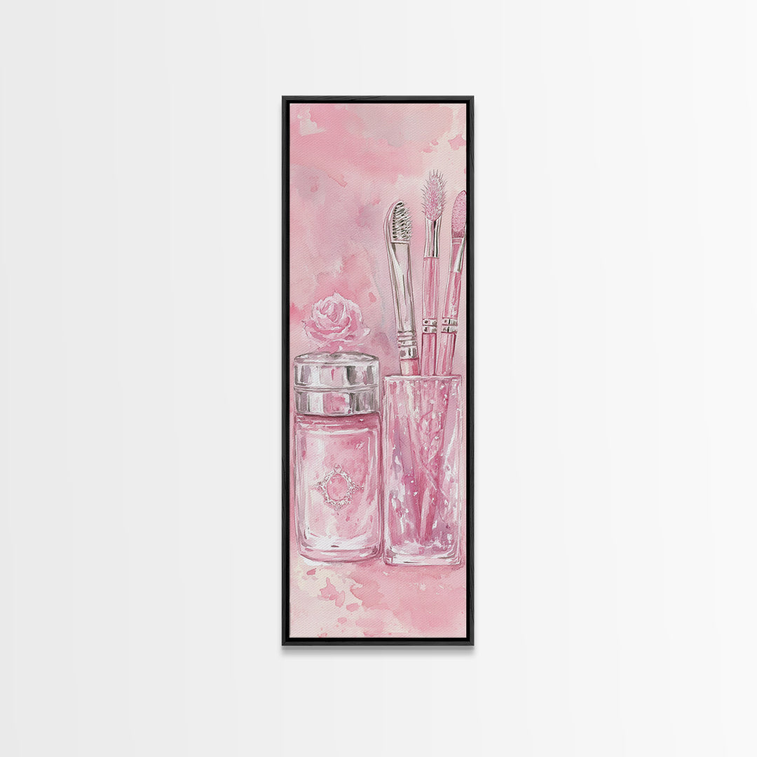 Delicate Makeup Illustration Canvas Print Pink Abstract Art Feminine Wall Decor Light Pink Wall Art Gift Idea Unique Painting