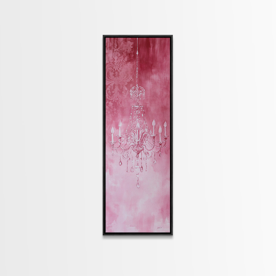 Crystal Chandelier Framed Canvas Print in Pink Abstract Art Perfect Above Sofa or Guest Room Art with Rustic and Glam Style