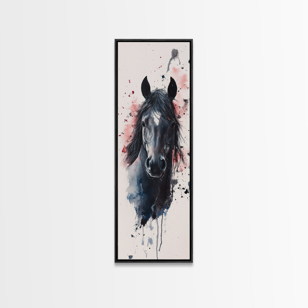 Black Horse Portrait Canvas Print Rustic Farmhouse Art Horse Wall Art Tall Skinny Art Vertical Rustic Living Room Wall Decor