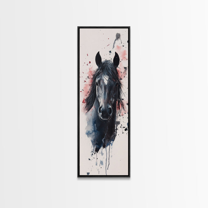 Black Horse Portrait Canvas Print Rustic Farmhouse Art Horse Wall Art Tall Skinny Art Vertical Rustic Living Room Wall Decor