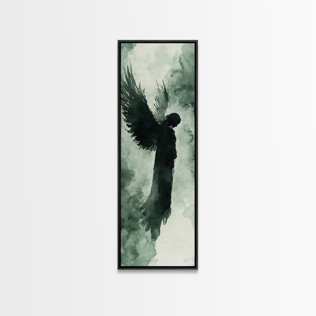 Dark Angel Silhouette Canvas Print Angel Art Prints Dark Angels Wall Art Moody Art Gothic Living Room Art Vertical Wall Decor