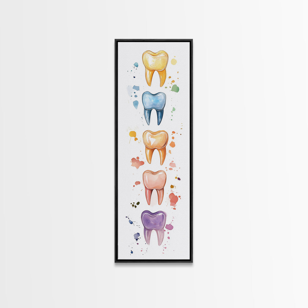 Artistic Dental Canvas Print Featuring Colorful Watercolor Teeth, Whimsical Dental Office Wall Art, Gift Idea for Dentists