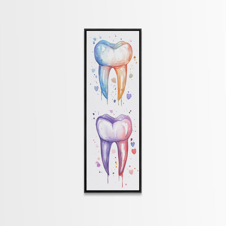 Watercolor Teeth Canvas Print, Dentist Office Vertical Wall Art, Vibrant Dental Art Print for Gift Ideas