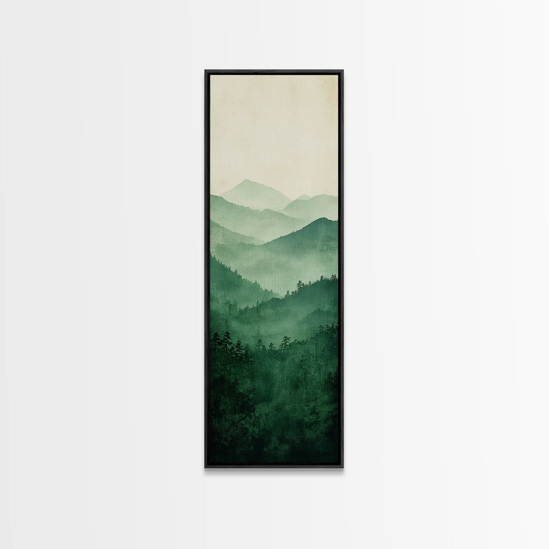 Smoky Mountain Layers Framed Canvas Print Serene Landscape Painting Green Nature Scene Above Sofa Art Living Room Decor